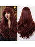 SHEIN Chic Burgundy Brown Long Curly Wig With Bangs For Women - Matte Finish, Heat Resistant Synthetic Hair,