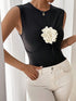 SHEIN Chiquease Women's Sleeveless Fitted Top With 3D Floral Decoration, Elegant For Autumn/Winter Graphic Tees00