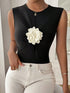 SHEIN Chiquease Women's Sleeveless Fitted Top With 3D Floral Decoration, Elegant For Autumn/Winter Graphic Tees0