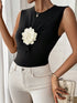 SHEIN Chiquease Women's Sleeveless Fitted Top With 3D Floral Decoration, Elegant For Autumn/Winter Graphic Tees
