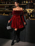 SHEIN Clasi Christmas Party Wine Red Velvet & Fluffy Patchwork Bodycon Mini Dress