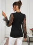 SHEIN Clasi Women's Elegant Beaded Decor Mesh Patchwork Top Holiday Black Autumn