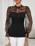 SHEIN Clasi Women's Elegant Beaded Decor Mesh Patchwork Top Holiday Black Autumn