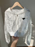 SHEIN Comfortcana Women's Drawstring Lace Decorated Zip Up Hoodie Graduation,Back To School1