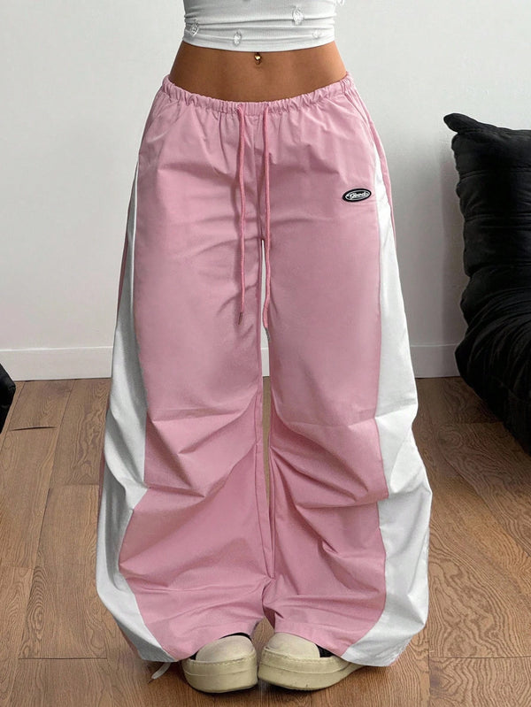 SHEIN Coolane Women's Spring And Summer Concert Streetwear Going Out Color-Blocked Parachute Pants,Cargo Pants