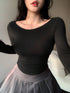 SHEIN DAZY Women's Solid Color Minimalist Oblique Shoulder Long Sleeve T-Shirt2