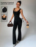 SHEIN Dewbera Plain Black Sleeveless Sports Unitard With Comfortable Fabric And Stylish Design Flare Jumpsuit1