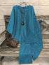 SHEIN EMERY ROSE Women's V-Neck Coconut Button Decor 3/4 Sleeve Top + Solid Color Straight Leg