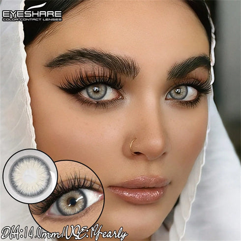 SHEIN EYESHARE 2pcs Gray Brown Eye Makeup Black Eye Annual Disposable Glasses Blue Beauty Soft Lenses,Comfortable Natural Suitable For Dates Or Daily Use0