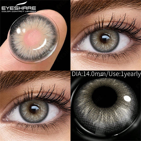 SHEIN EYESHARE 2pcs Gray Brown Eye Makeup Black Eye Annual Disposable Glasses Blue Beauty Soft Lenses,Comfortable Natural Suitable For Dates Or Daily Use