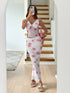 SHEIN EZwear 2-Piece Women's Summer Vacation Leisure Seaside Beach Vacation Bohemian Style, Pink Hibiscus Flor00