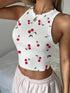 توب تانك نسائي بقصة ضيقة ورقبة دائرية وطبعة كرز من SHEIN EZwear، تصميم لطيف وجميل، مناسب للراحة في المنزل، العطلات، العودة للمدرسة الأنيقة في الصيف