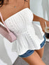 SHEIN EZwear Eyelet Embroidery Solid Ruffle Hem Tube Top