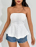 SHEIN EZwear Eyelet Embroidery Solid Ruffle Hem Tube Top