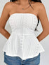 SHEIN EZwear Eyelet Embroidery Solid Ruffle Hem Tube Top