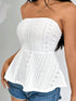 SHEIN EZwear Eyelet Embroidery Solid Ruffle Hem Tube Top