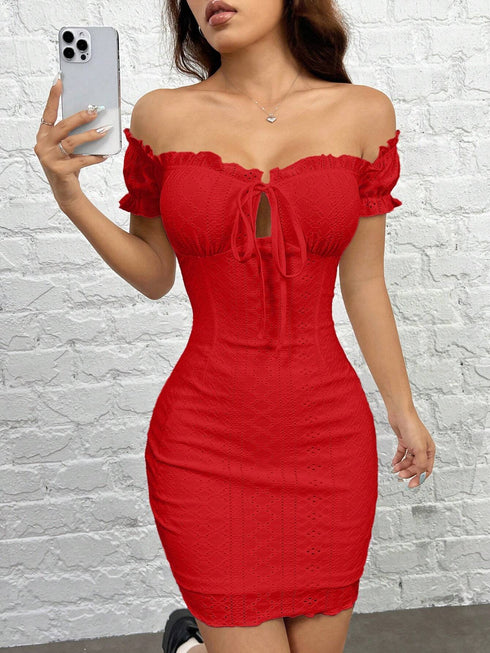 SHEIN EZwear Knit Off-The-Shoulder Bodycon Dress