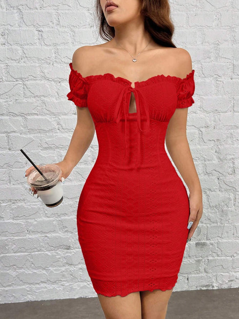 SHEIN EZwear Knit Off-The-Shoulder Bodycon Dress