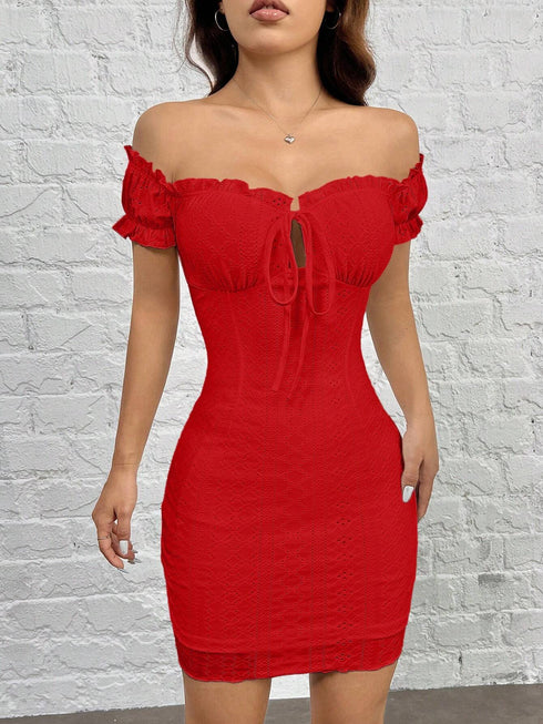 SHEIN EZwear Knit Off-The-Shoulder Bodycon Dress
