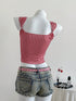 SHEIN EZwear Plaid Sleeveless Top For Women With Sweetheart Neckline And Knotted Front Christmas00