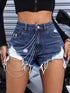 SHEIN EZwear Women Fashionable Hot Girl Style Chain And Ripped Design Denim Shorts