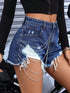 SHEIN EZwear Women Fashionable Hot Girl Style Chain And Ripped Design Denim Shorts