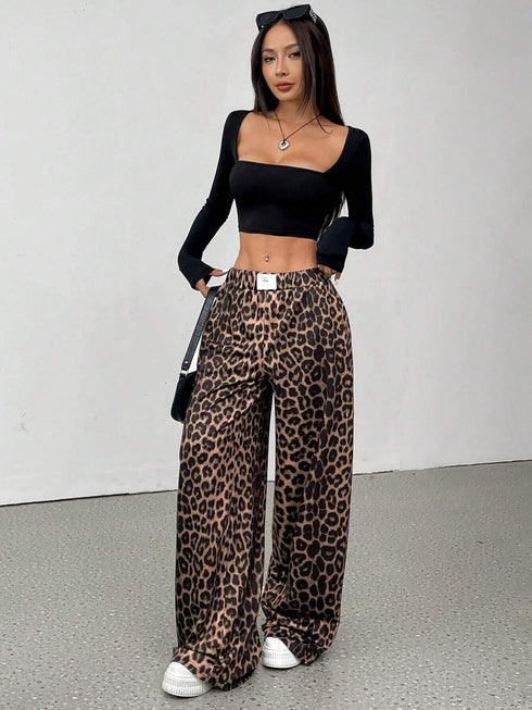 SHEIN EZwear Women Leopard Print Casual Lounge Pants