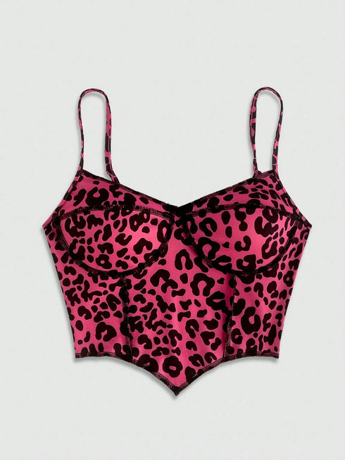 Pink leopard print top on a light gray background