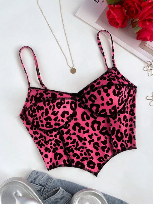 توب تانك كامي حياكة بنقشة جلد الفهد من SHEIN EZwear للنساء