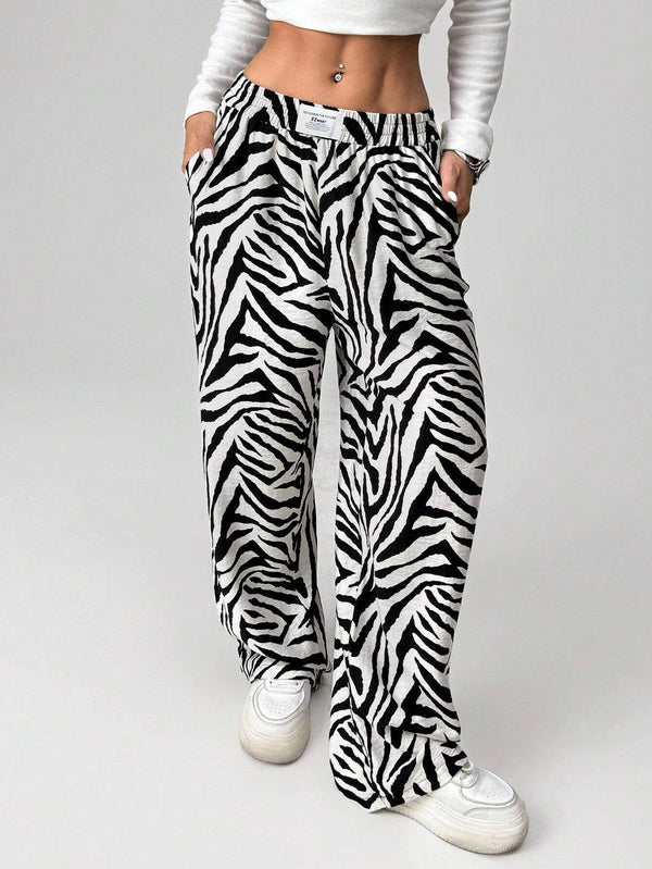 SHEIN EZwear Zebra Stripe Woven Wide Leg Pants