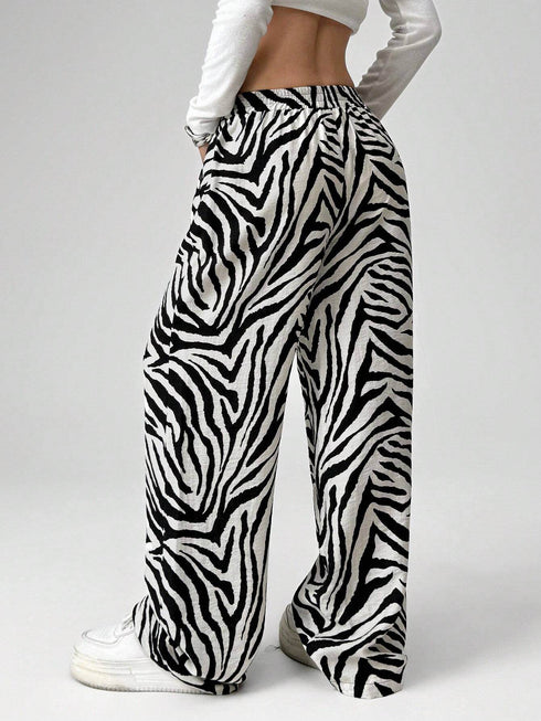 SHEIN EZwear Zebra Stripe Woven Wide Leg Pants