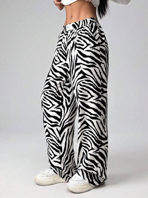 SHEIN EZwear Zebra Stripe Woven Wide Leg Pants