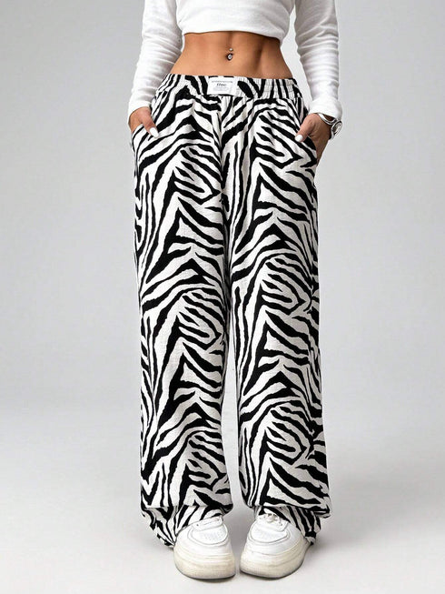 SHEIN EZwear Zebra Stripe Woven Wide Leg Pants