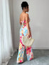 SHEIN Elenzga 2pcs Set: Halter Tie Bow Crop Top & Printed Elegant Romantic Vacation Bottoms For Women0