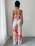 SHEIN Elenzga 2pcs Set: Halter Tie Bow Crop Top & Printed Elegant Romantic Vacation Bottoms For Women1