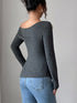 SHEIN Elenzga Elegant Puff Sleeve Button Decor Split Hem Round Neck Women T-Shirt Fall Cloth1