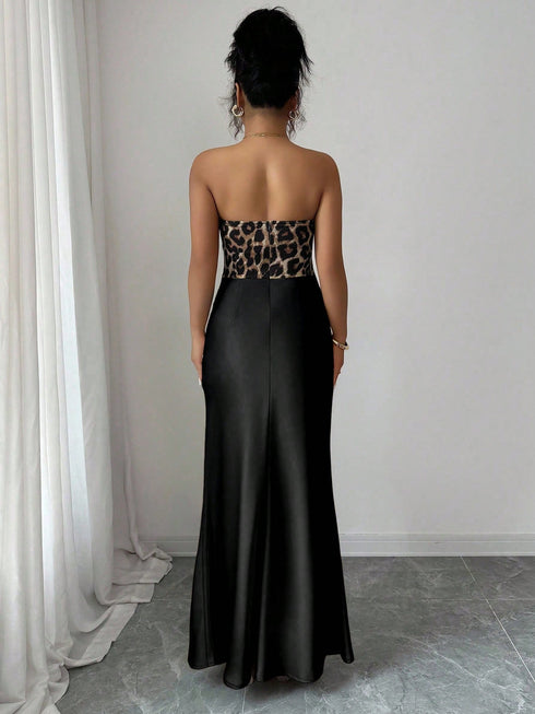 SHEIN Elenzga Leopard Print Sleeveless Bodycon Dress, Elegant & Charming Women's Halloween Costume1