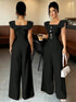 SHEIN Elenzga New Women Square Collar Ruffle Fake Placket Belt Decor Button Jumpsuit, Elegant Daily Commu0