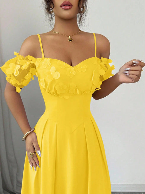 SHEIN Elenzga Purple 3D Mesh, Butterfly Puff Sleeve, Spaghetti Strap Hollow Waist Elegant Vintage Luxurious0