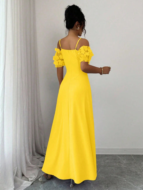 SHEIN Elenzga Purple 3D Mesh, Butterfly Puff Sleeve, Spaghetti Strap Hollow Waist Elegant Vintage Luxurious1