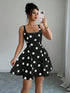SHEIN Elenzga Square Neck Black Polka Dot Elegant Short Dress