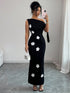 SHEIN Elenzga Women's Elegant 3D Floral Decor Sleeveless Asymmetric Neck Tie Waist Slim Fit Dress1