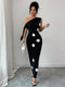 SHEIN Elenzga Women's Elegant 3D Floral Decor Sleeveless Asymmetric Neck Tie Waist Slim Fit Dress