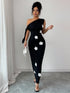 SHEIN Elenzga Women's Elegant 3D Floral Decor Sleeveless Asymmetric Neck Tie Waist Slim Fit Dress