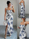 SHEIN Elenzya New Women's Spaghetti Strap Tie Bow Waist Ruched Hem Slit Design Dress, Versatile For Dates, Parties, Daily Wear, Flattering & Elegant