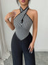 SHEIN Elenzya Summer Elegant Women's Jumpsuit,Houndstooth Black And White Striped Patchwork Wide Leg,Seksi Chic Night Out Resort Vacation Wedding Guest Outfit