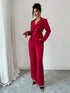 SHEIN Elenzya Women's Lapel Collar Slim Fit Blazer Jacket And Flared Suit Pants 2 Pieces Set1