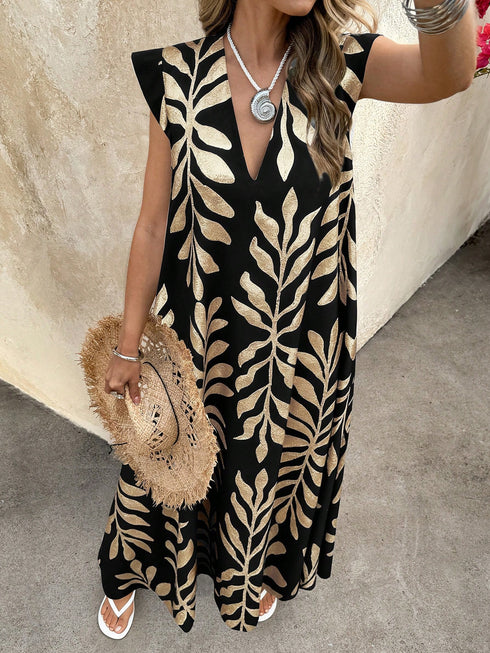 SHEIN Elenzya Women's Retro Patterned Extra Long Dressfall Clothes Fall Clothes0