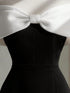 SHEIN Endroma Women's Elegant Contrast Color Bow Off-Shoulder Dress Black Dress Classy Elegant Black White Dress Bustier0
