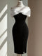 SHEIN Endroma Women's Elegant Contrast Color Bow Off-Shoulder Dress Black Dress Classy Elegant Black White Dress Bustier